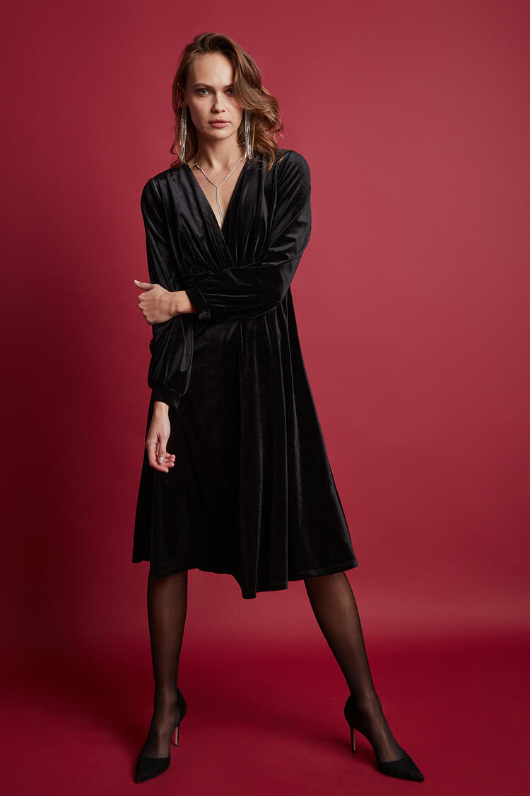 Velvet midi dress - Black S