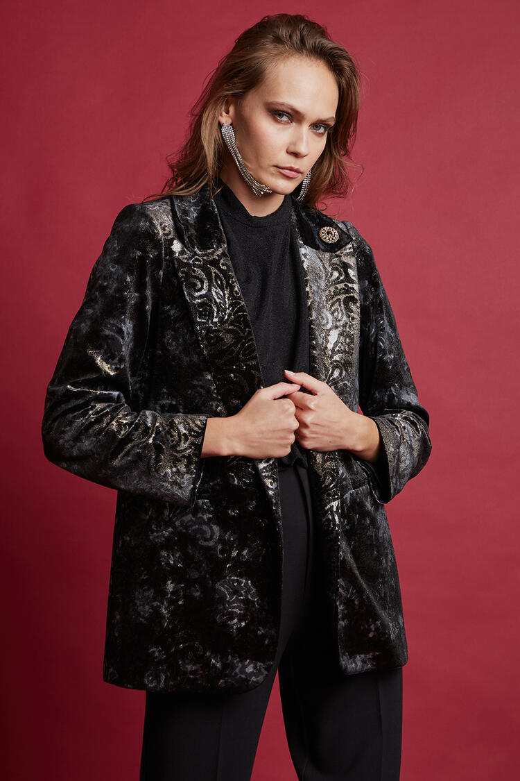 Velvet jacket with a jewel on the lapel - Black L