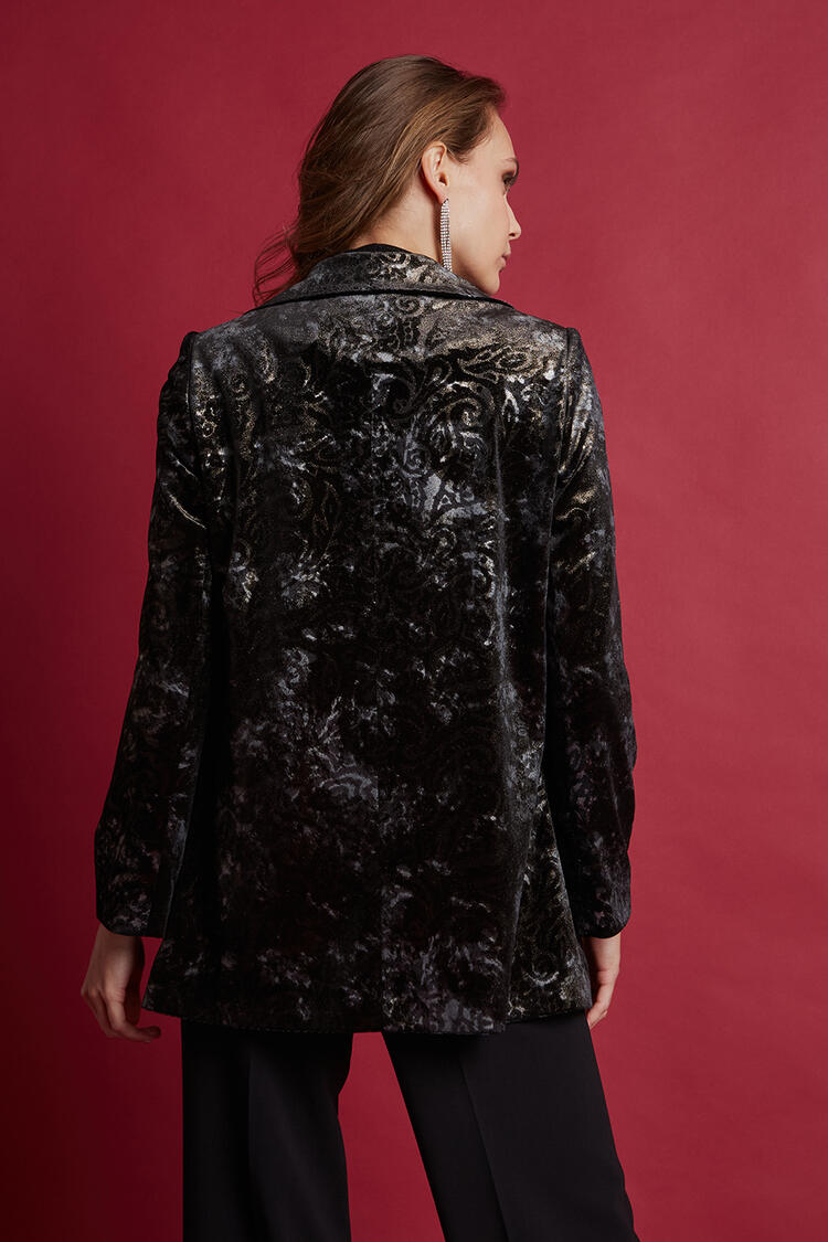 Velvet jacket with a jewel on the lapel - Black L