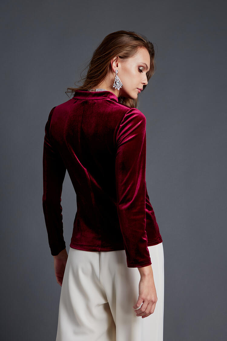 Velvet blouse with mao collar - Red L
