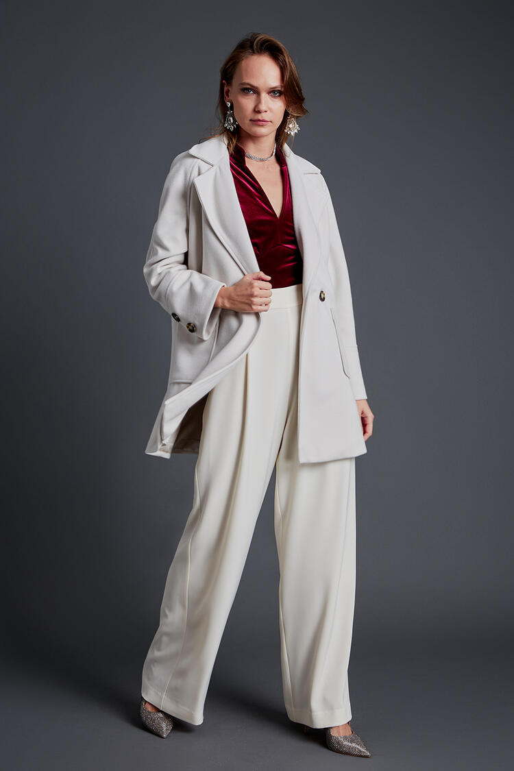 Velvet blouse with mao collar - Red L