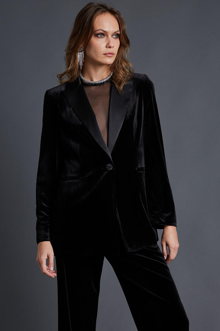 Velvet jacket with satin combination - Black L