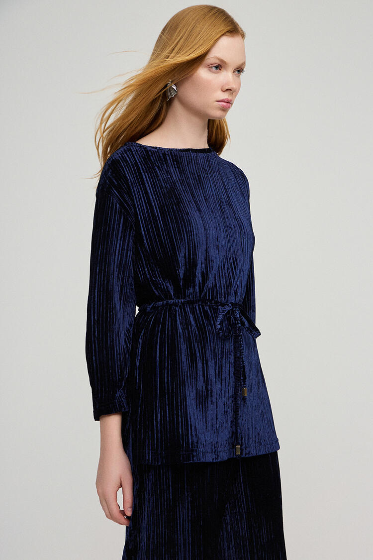 Blouse in velvet texture - Blue S