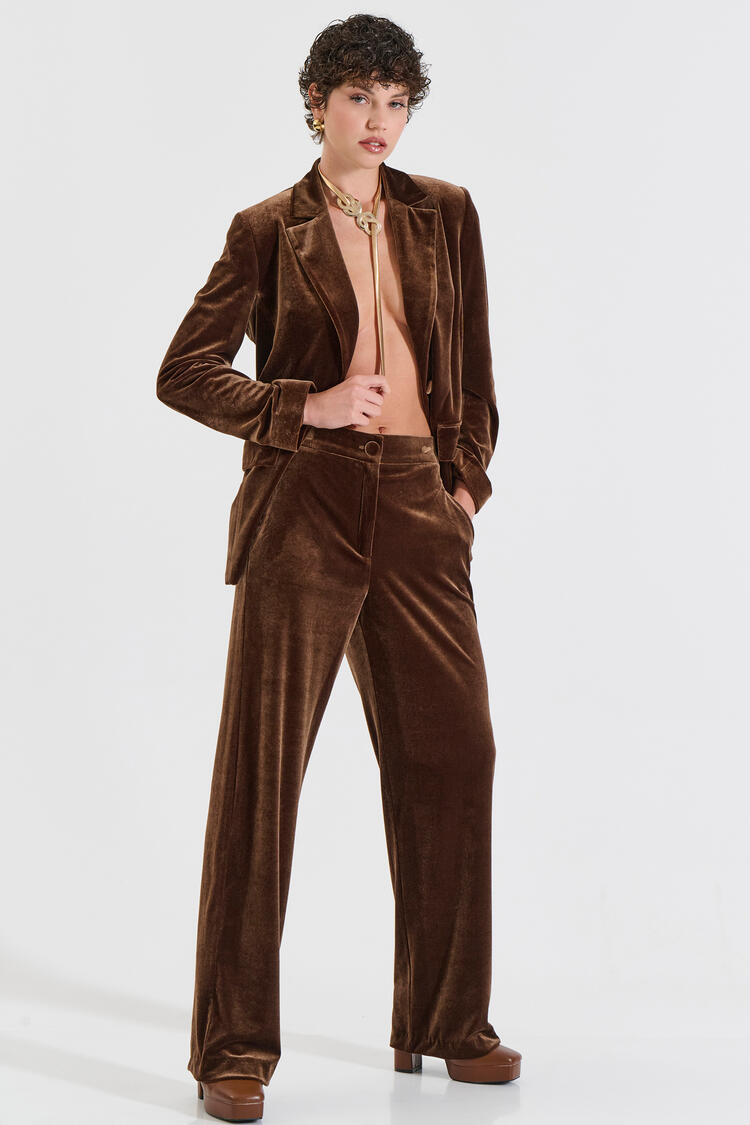 Velvet Straight-Leg Trousers - Brown S