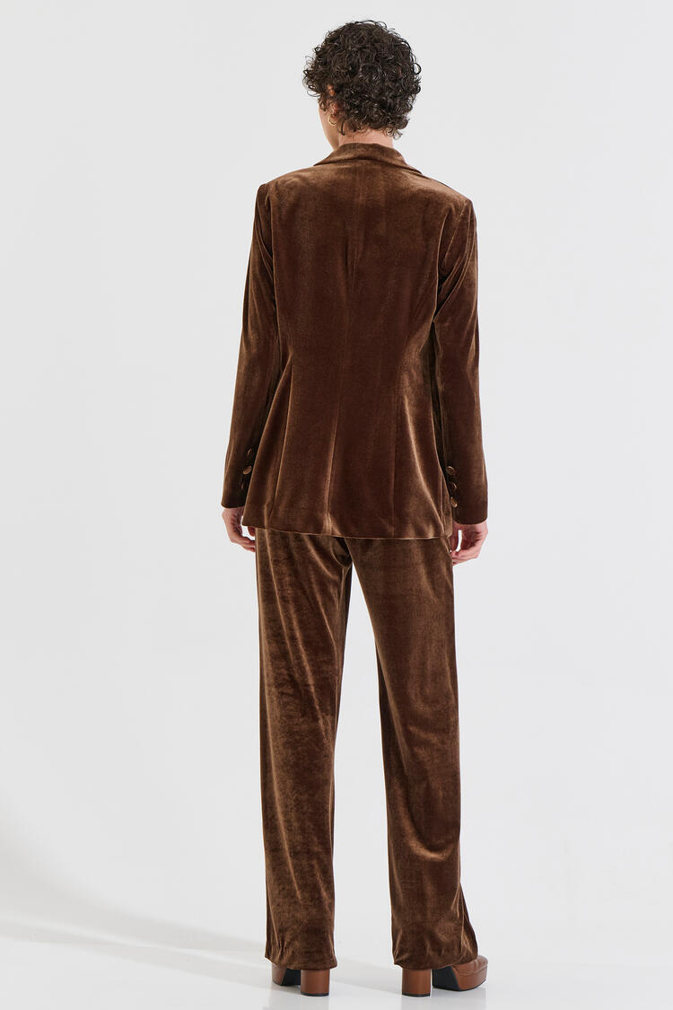 Velvet Straight-Leg Trousers - Brown S