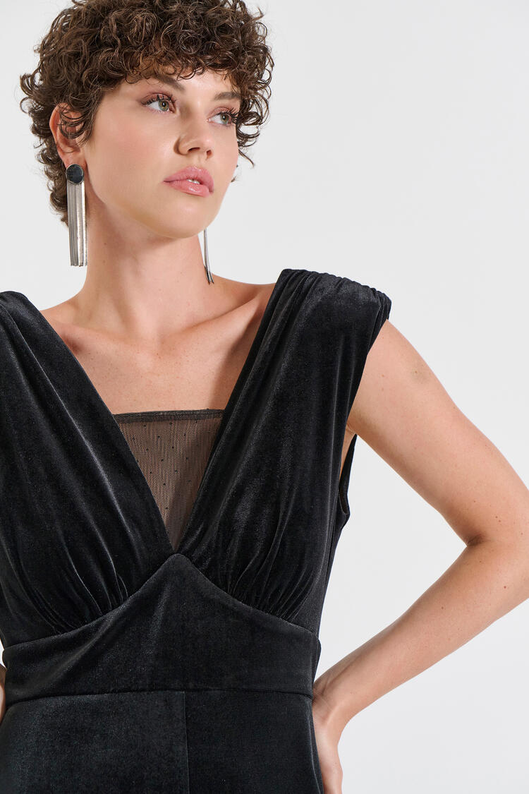 Velvet Jumpsuit - Black S