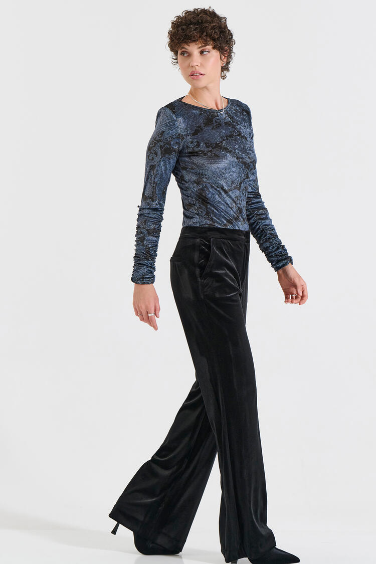 Velvet Flare Trousers - Black S