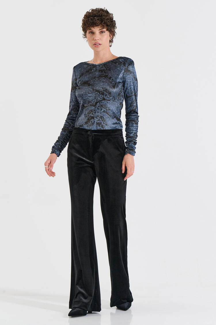 Velvet Flare Trousers - Black S