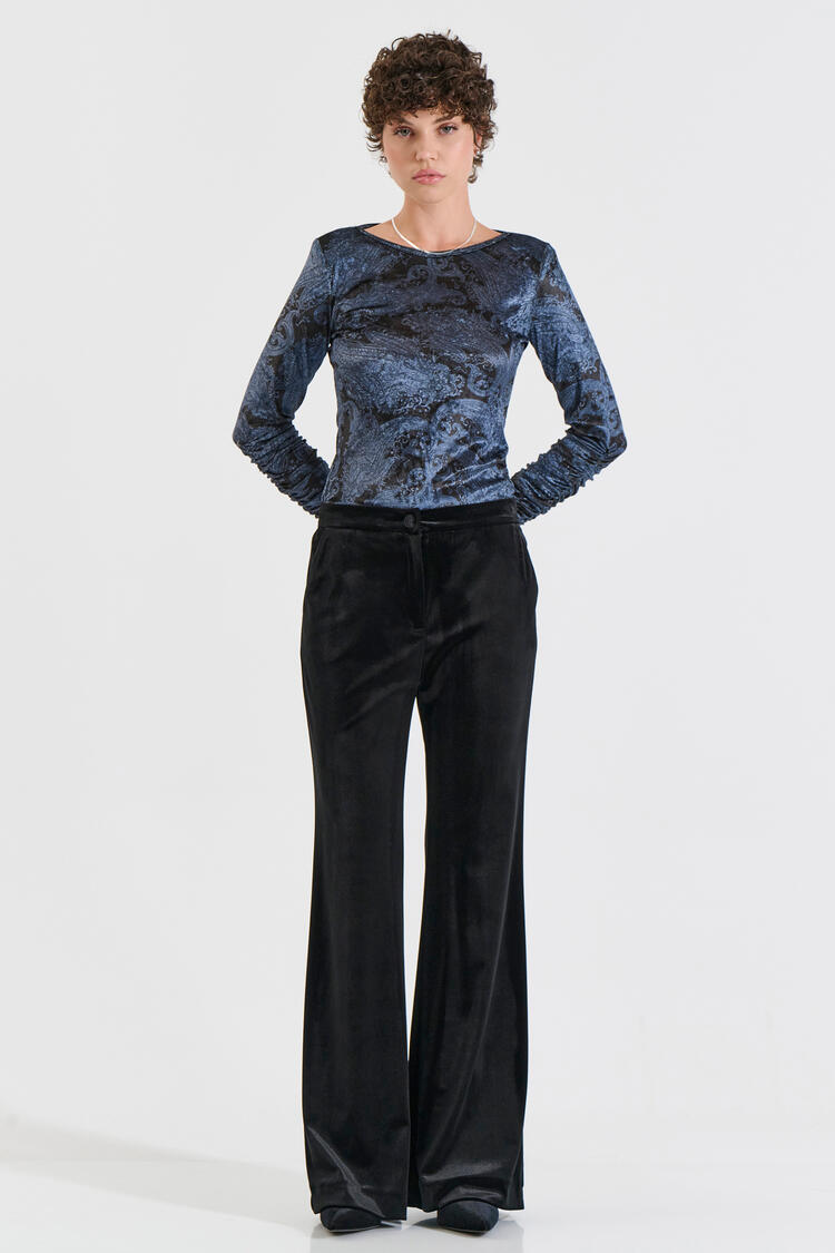 Velvet Flare Trousers - Black S