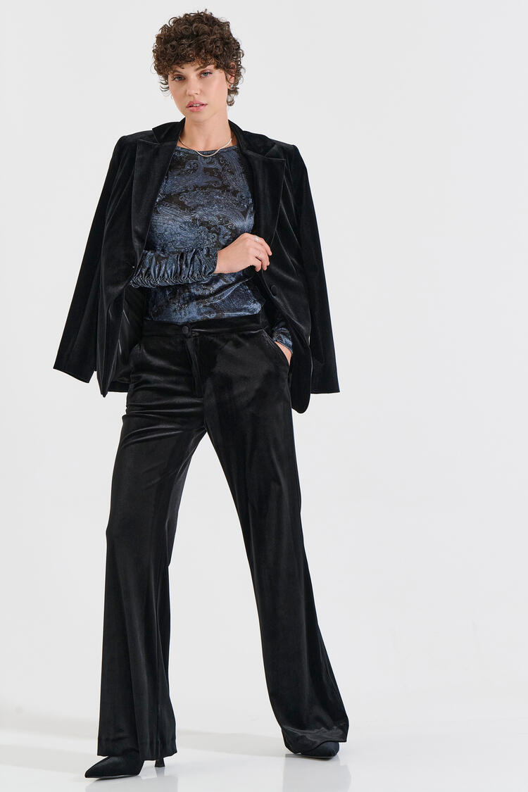 Velvet Flare Trousers - Black S