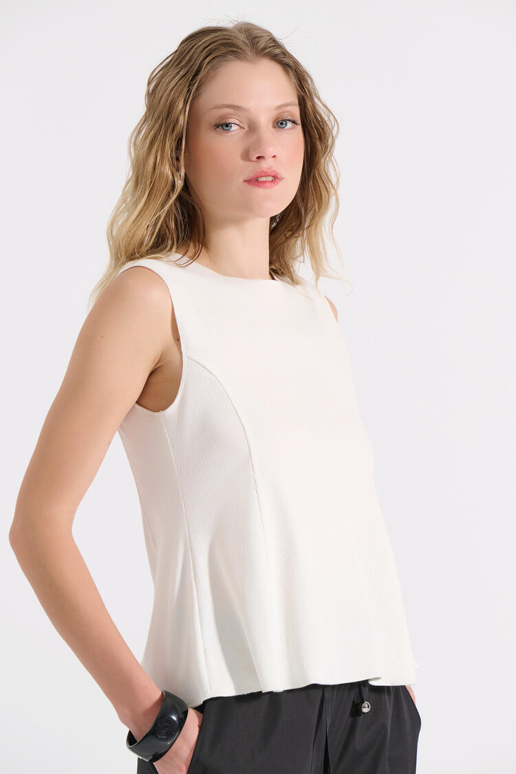 Top cotton with Round Neckline - White S