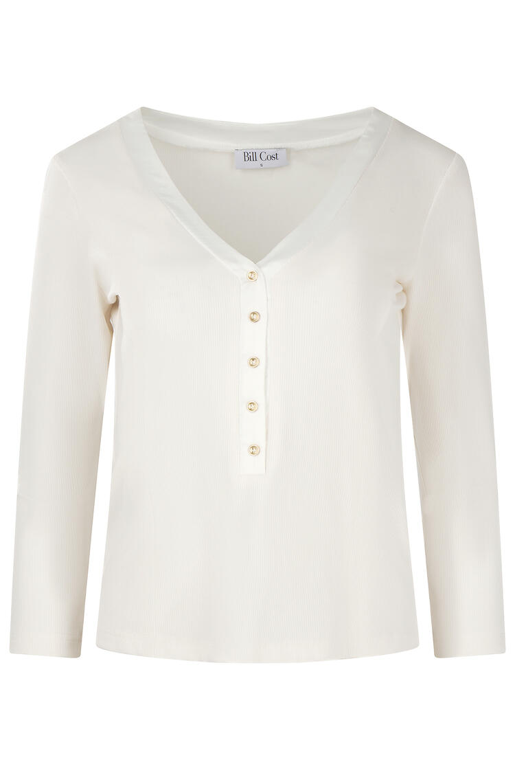 Ribbed top with V-neck and satin trim - Off White M