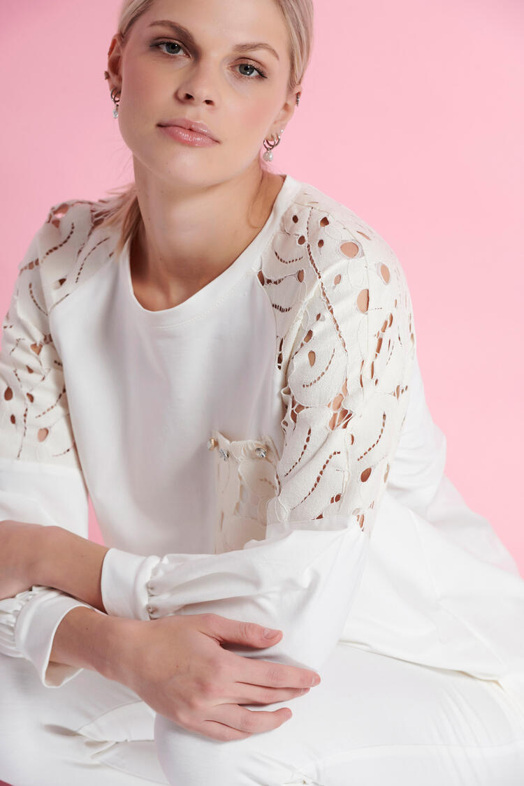 Sweatshirt with lace detail - Off White S