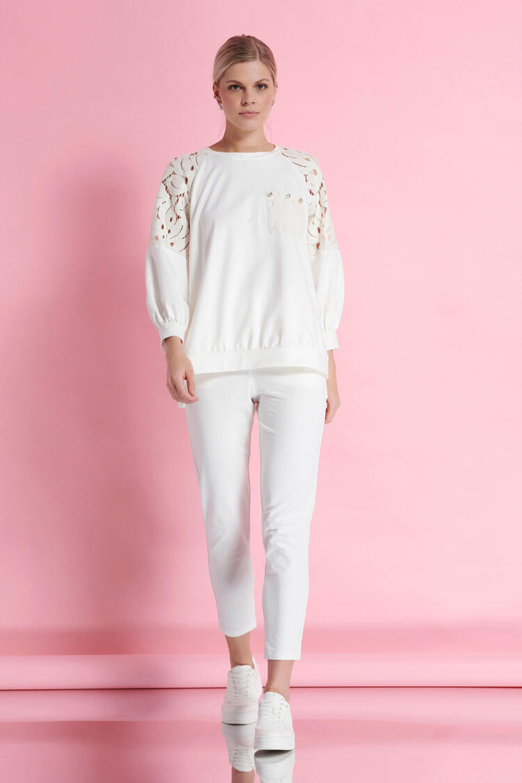 Sweatshirt with lace detail - Off White S
