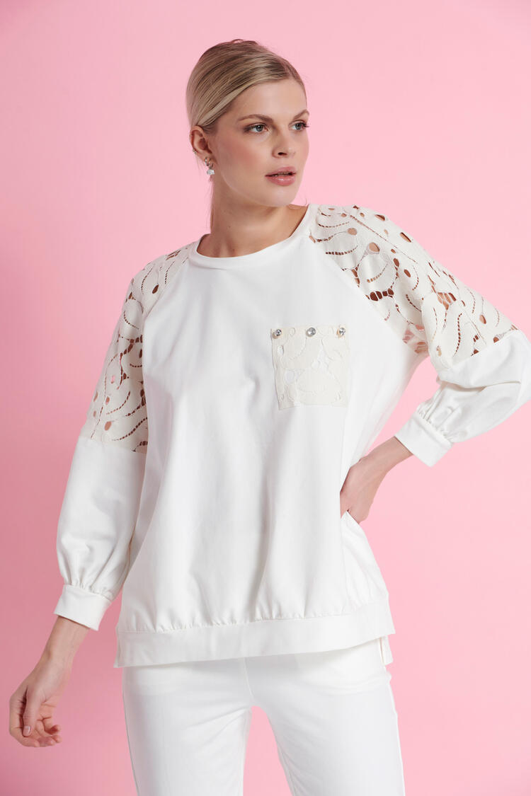 Sweatshirt with lace detail - Off White S