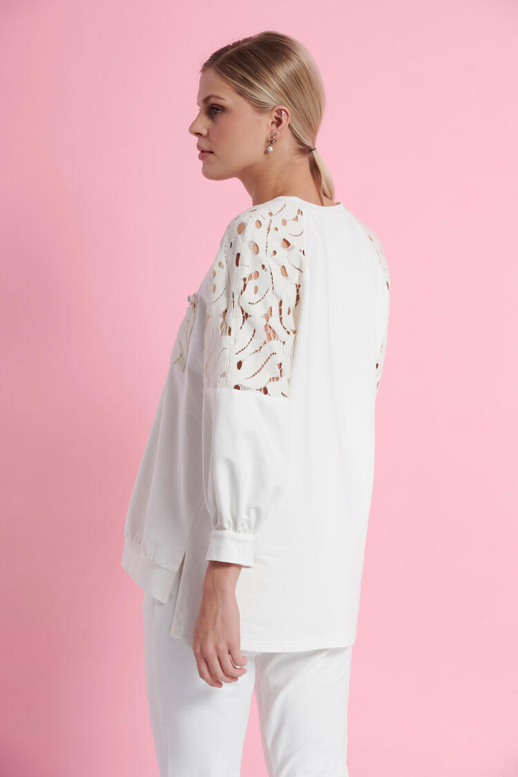 Sweatshirt with lace detail - Off White S