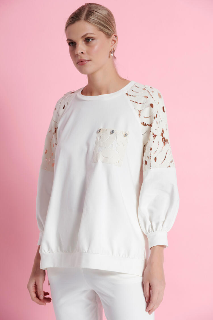 Sweatshirt with lace detail - Off White S