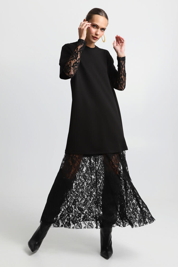 Blouse with lace - Black S/M