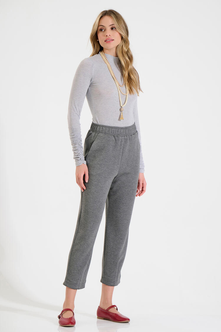 Sweatpants in Cropped Line - Grey L