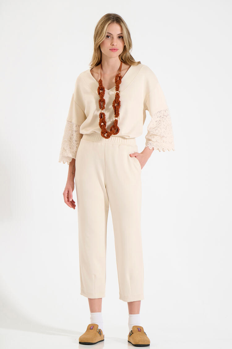 Sweatpants in Cropped Line - Vanilla XL