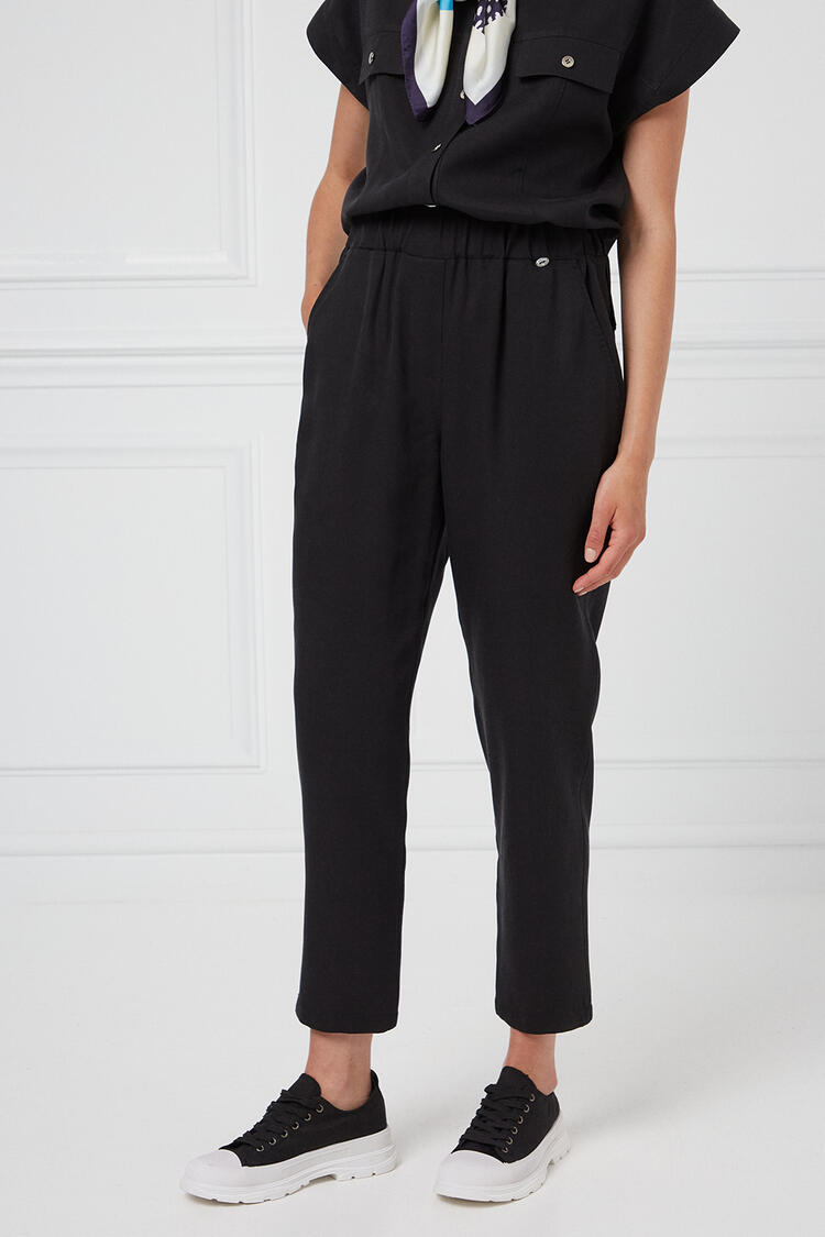 Linen pants with elastic - Black S