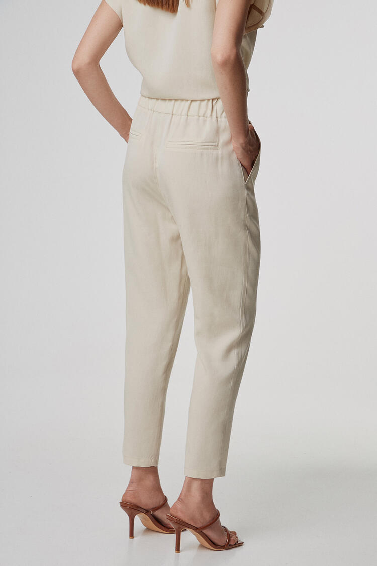 Linen pants with elastic - Beige S