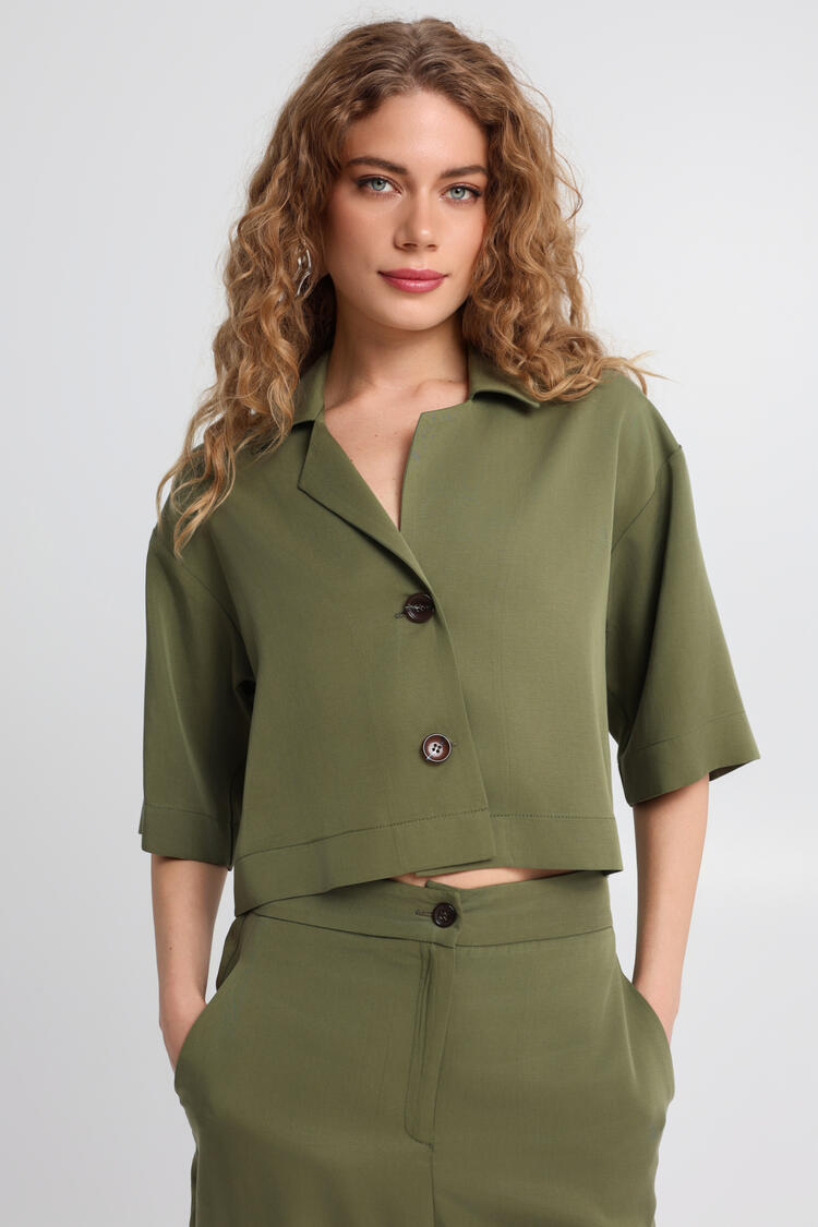 Button-up shirt in a relaxed silhouette - Chaki S