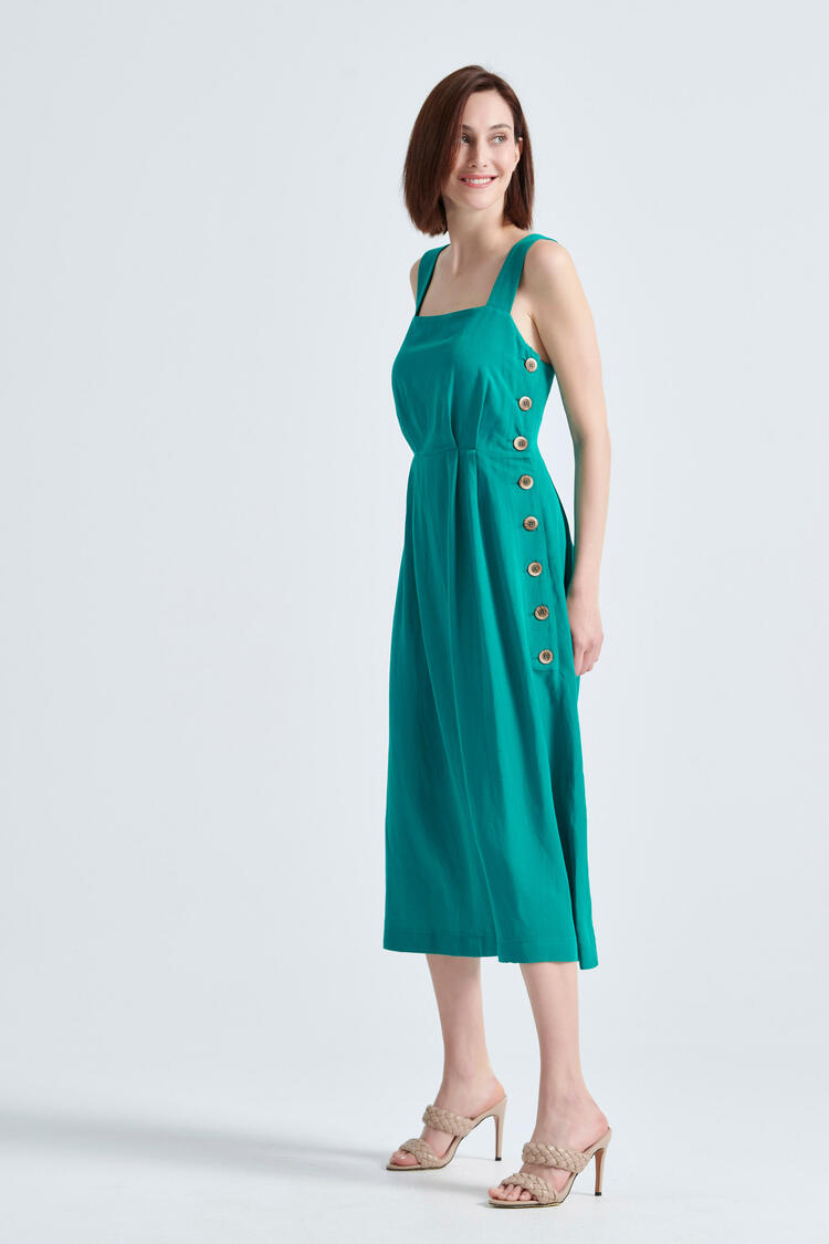 Dress with buttons on the side - GREEN S