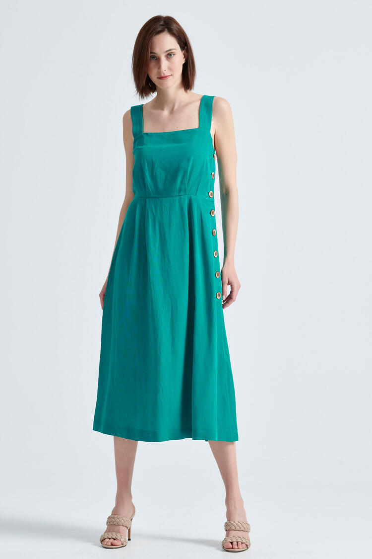 Dress with buttons on the side - GREEN S