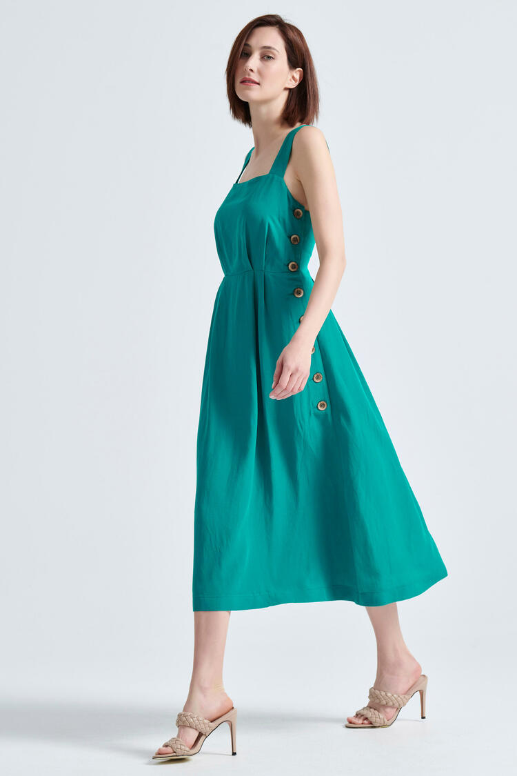 Dress with buttons on the side - GREEN S