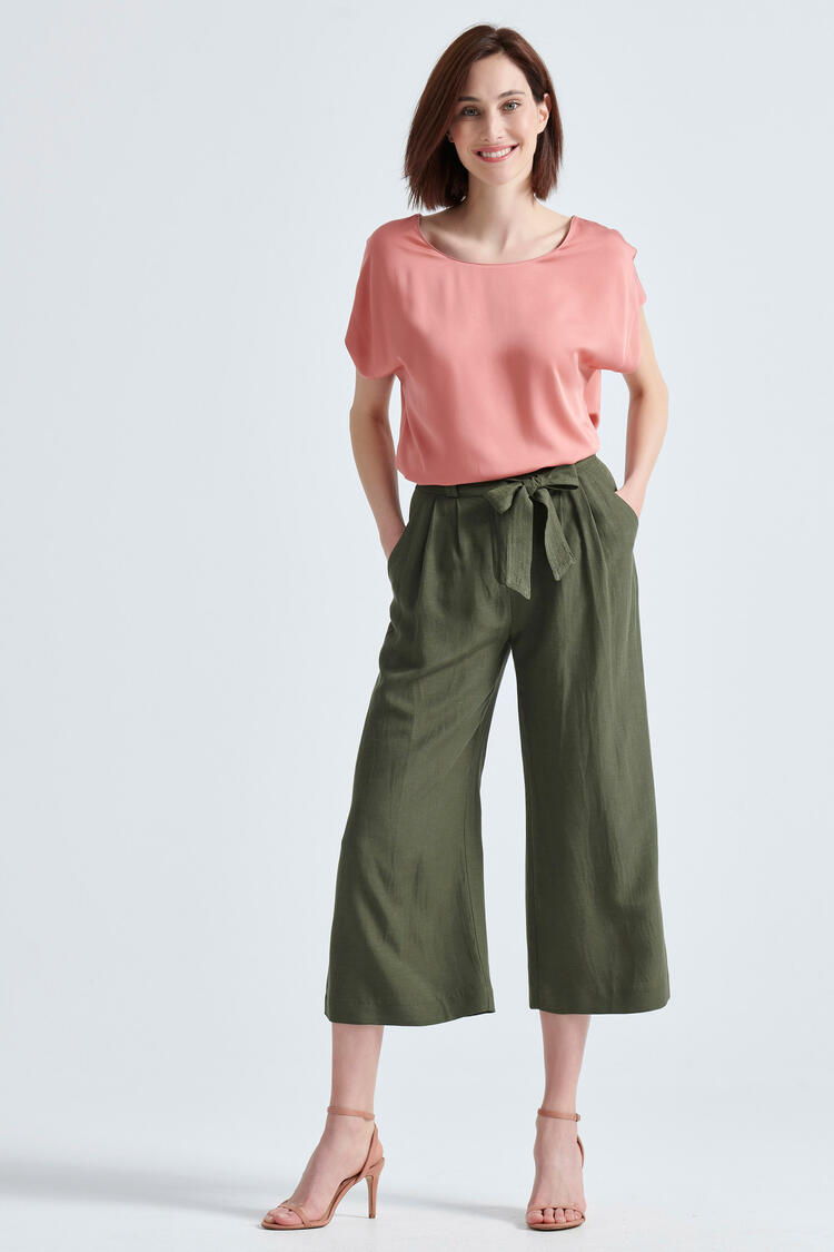 Cropped linen pants - Chaki XS
