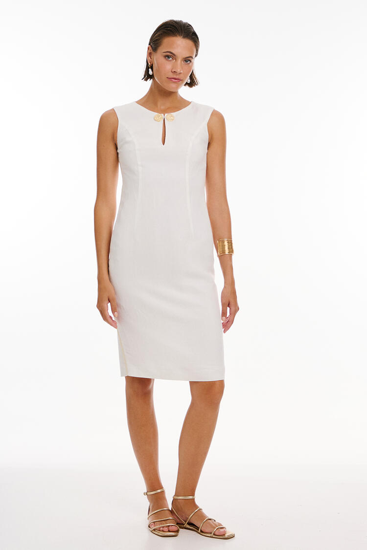 Sleeveless dress with linen - White S