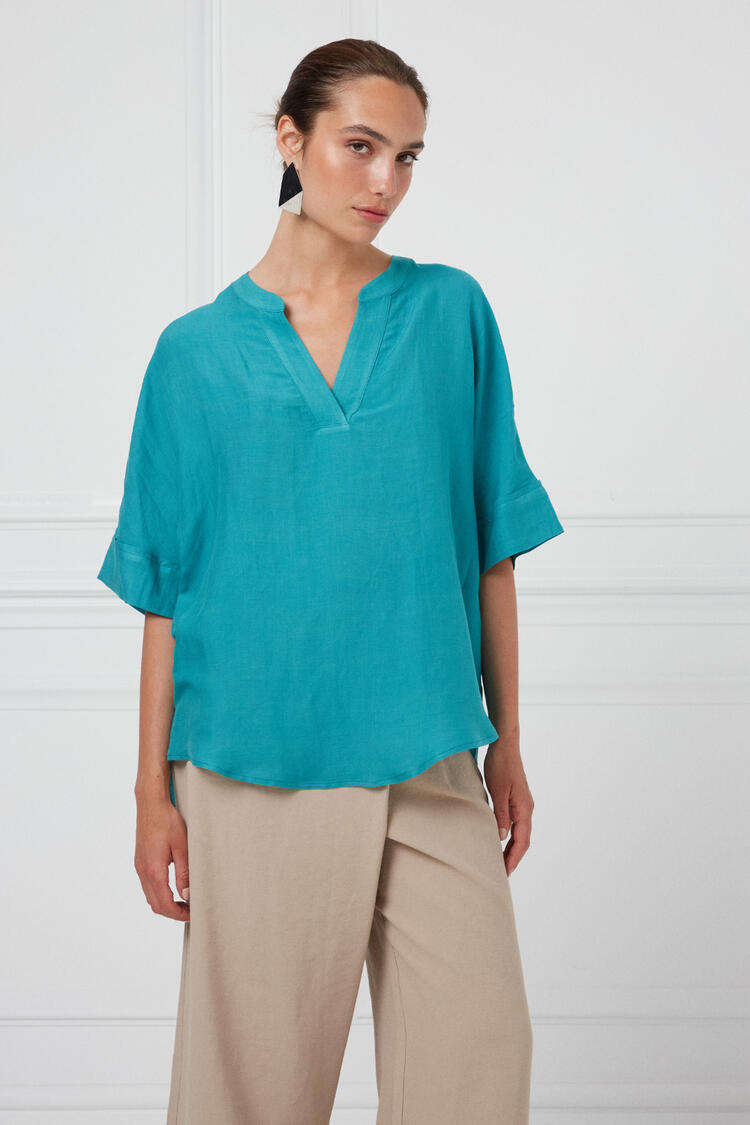 Blouse with linen - GREEN S/M