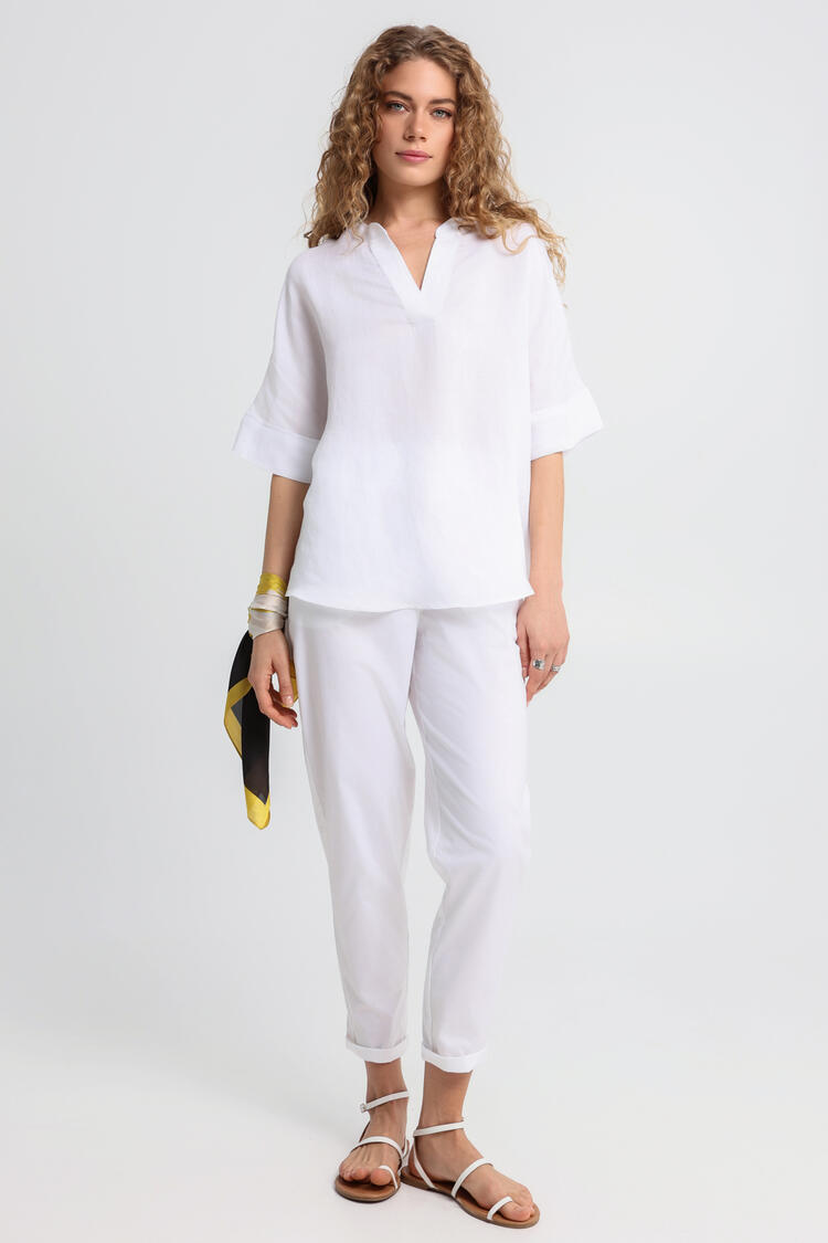 Blouse with linen - White S/M