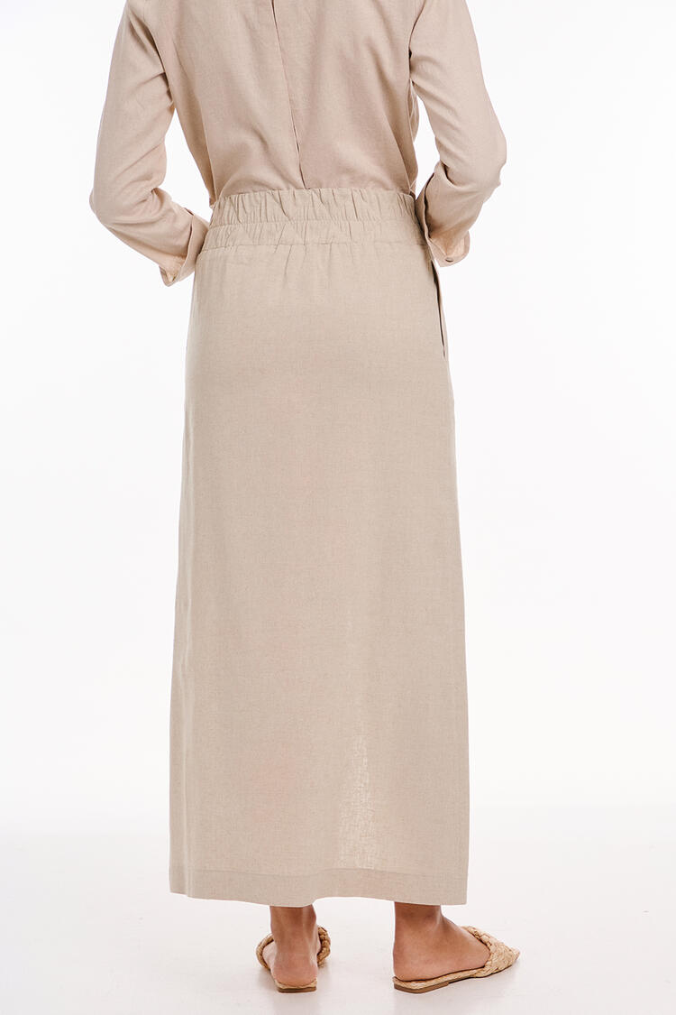 Linen midi skirt - Beige M