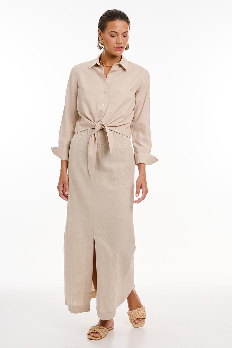 Linen midi skirt - Beige M