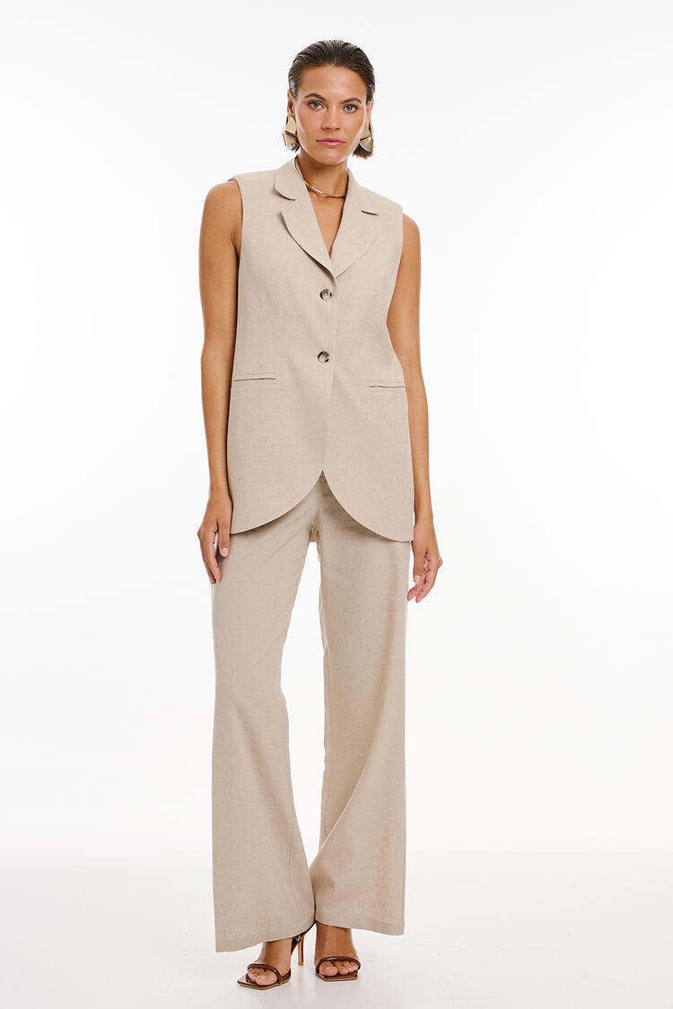 Belted linen waistcoat - Beige S