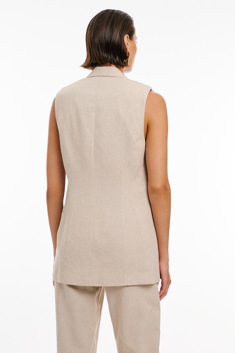 Belted linen waistcoat - Beige S