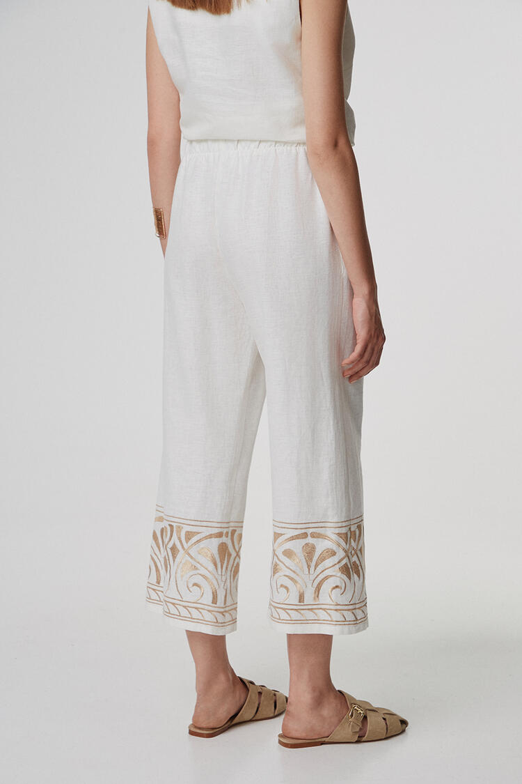 Linen pants with gold embroidery - Off White S/M