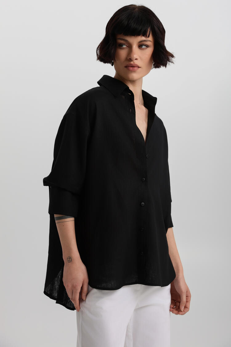 Oversized shirt with natural fiber blend - Black S/M