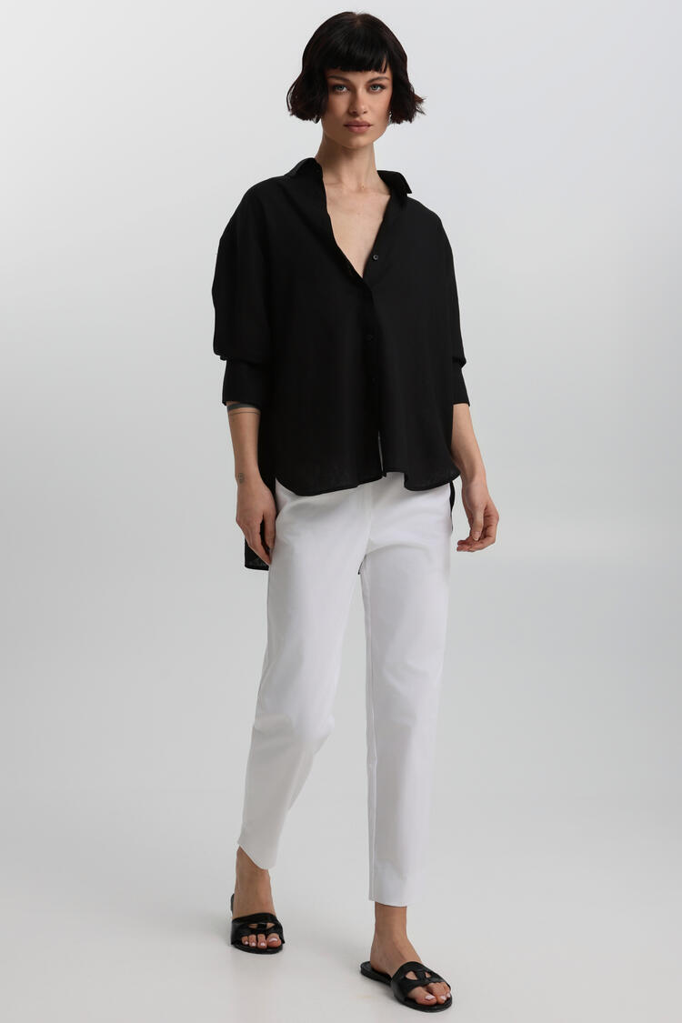 Oversized shirt with natural fiber blend - Black S/M