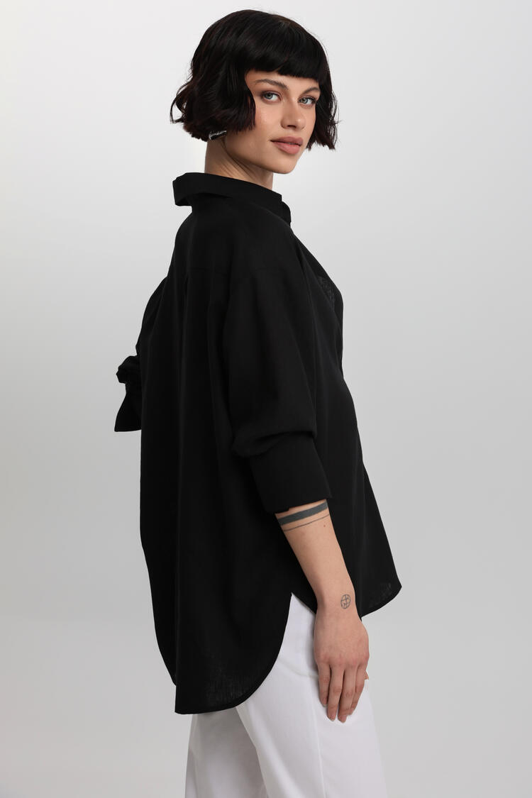 Oversized shirt with natural fiber blend - Black S/M