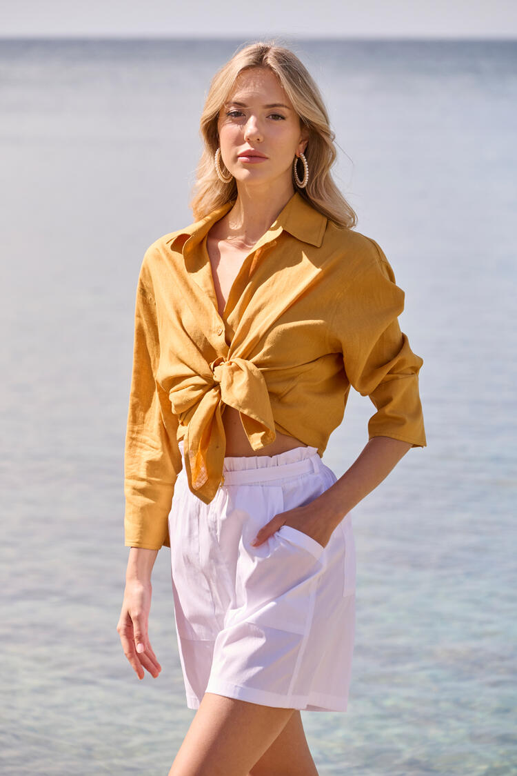 Oversized shirt with natural fiber blend - YELLOW S/M