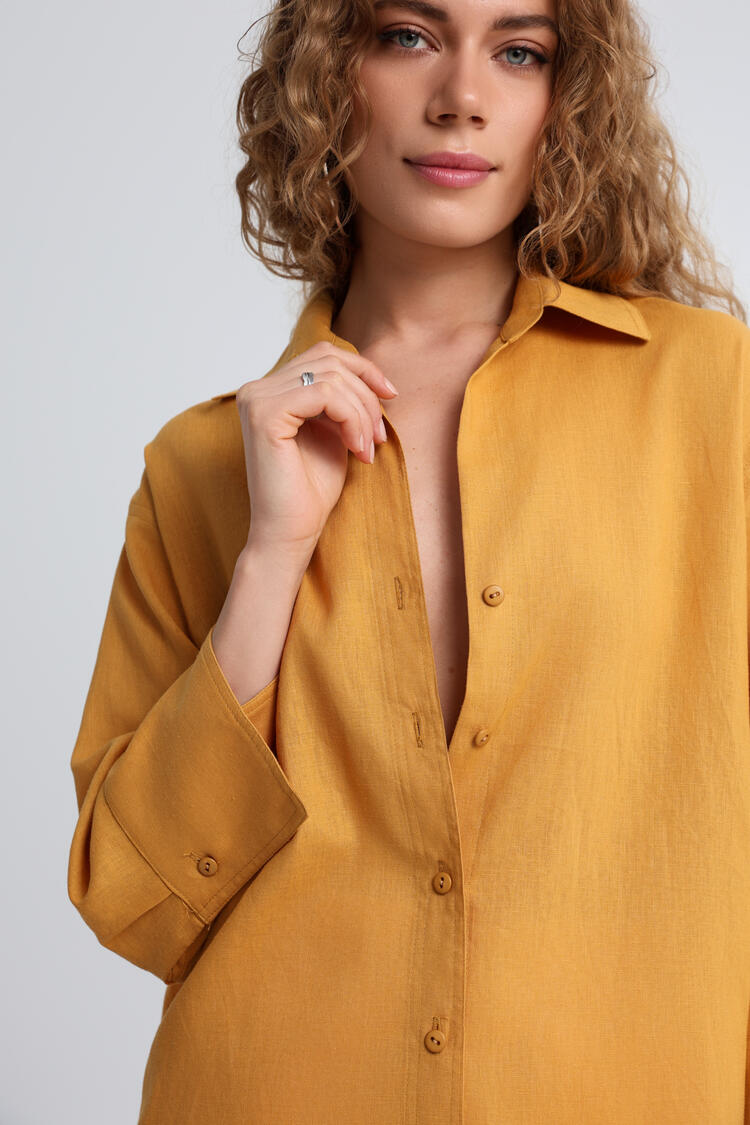 Oversized shirt with natural fiber blend - YELLOW S/M