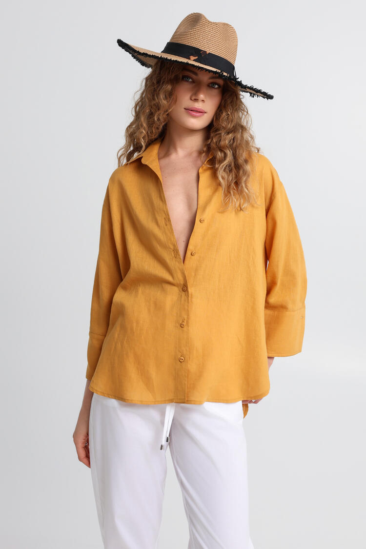 Oversized shirt with natural fiber blend - YELLOW S/M