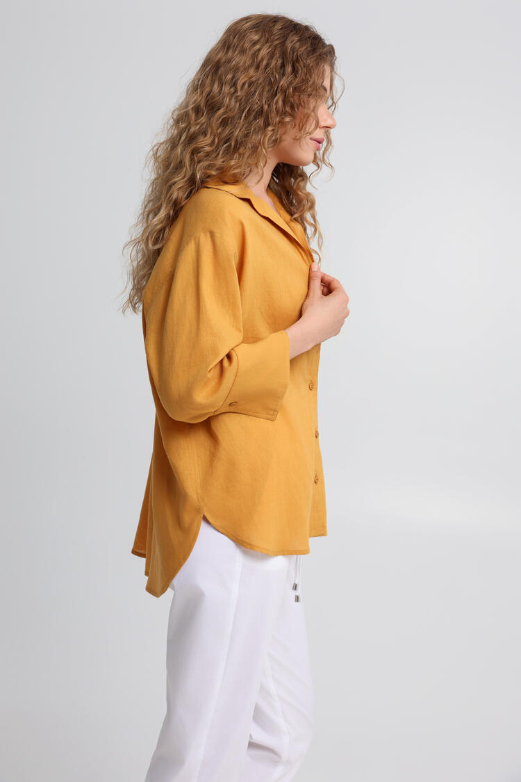 Oversized shirt with natural fiber blend - YELLOW S/M