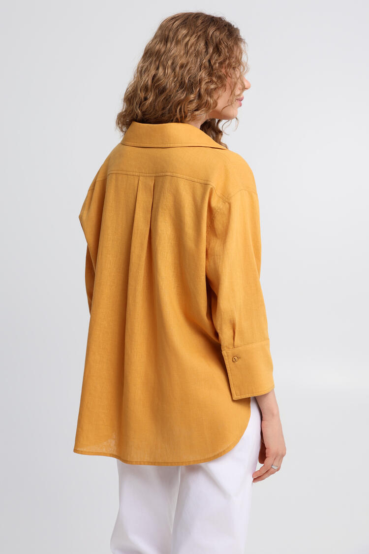 Oversized shirt with natural fiber blend - YELLOW S/M