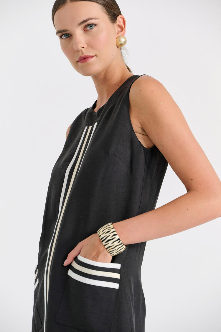 Long Dress with Side Slits & Pockets - Black S