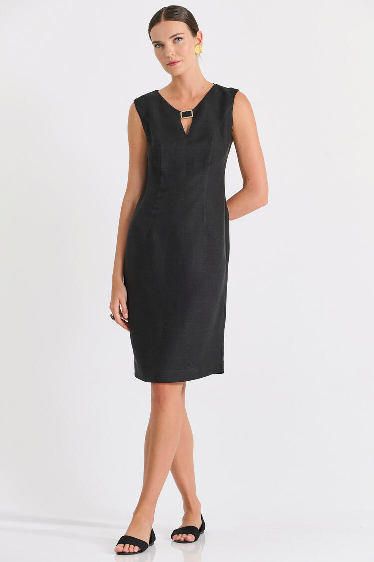Sleeveless Dress with Buckle & Back Detail - Black S