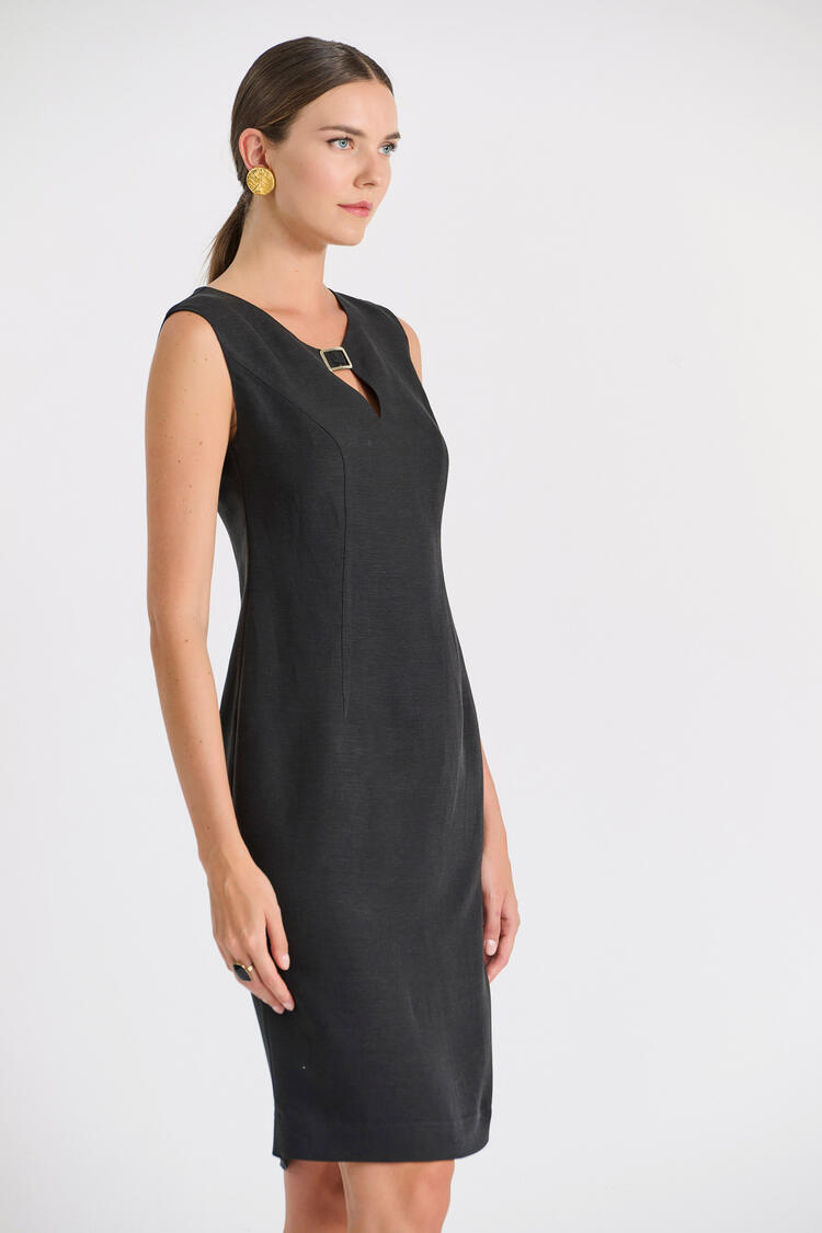 Sleeveless Dress with Buckle & Back Detail - Black S